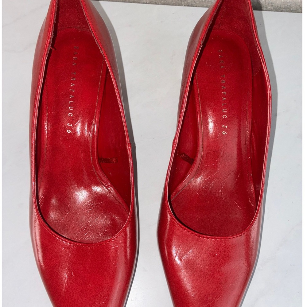 Zara Red Block Heel Pumps - 36 - Pointed Toe Minimalist Chic Retro - Picture 7 of 8